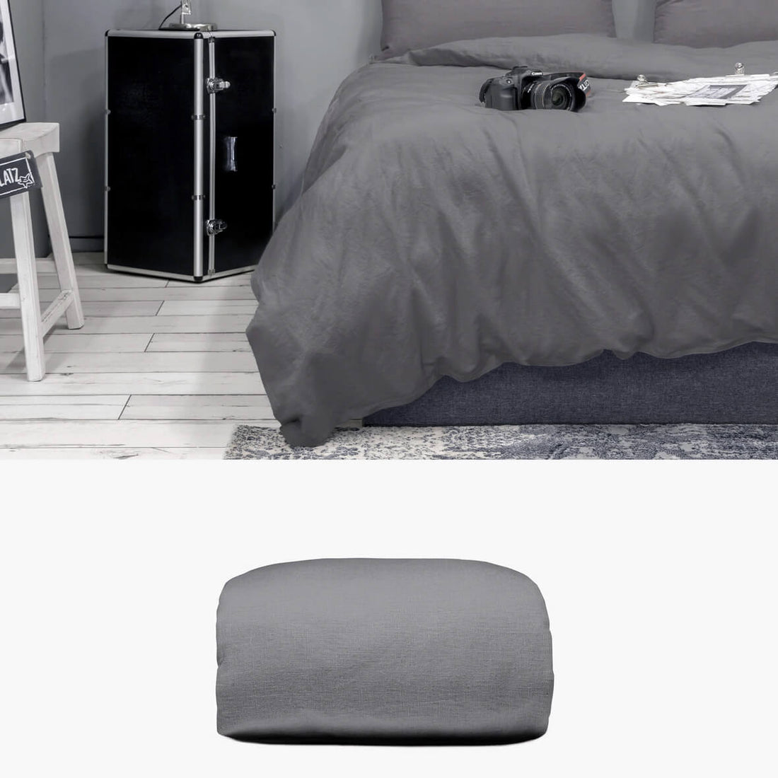 Bettbezug 200x220 aus Halbleinen anthrazit | kuschelfashion