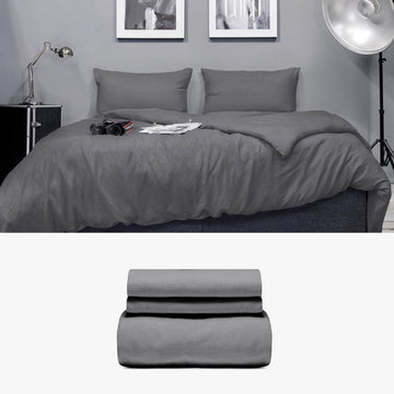 Bettwäsche 200x220 aus Halbleinen in anthrazit Basic Set | kuschelfashion