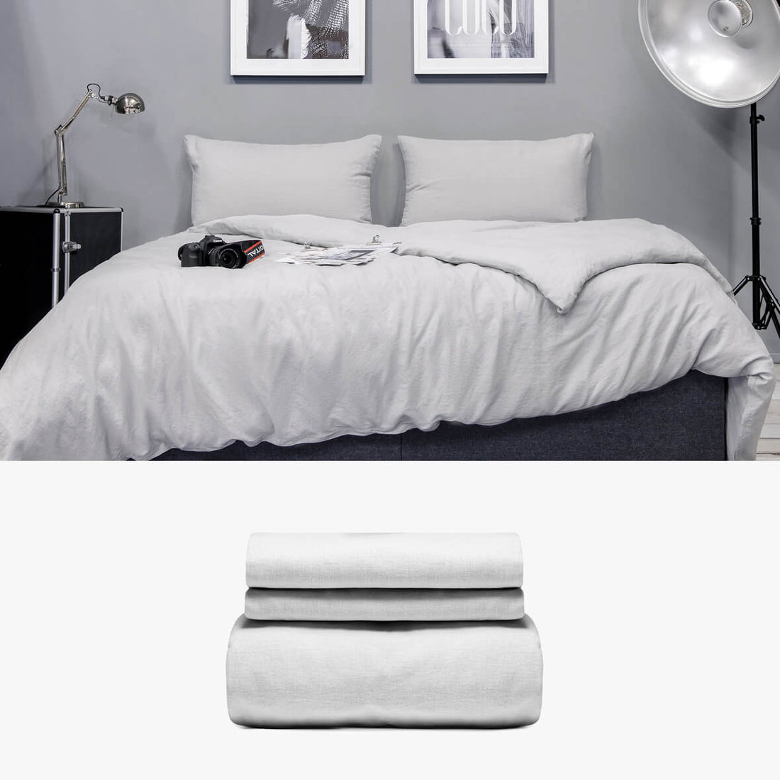 Bettwäsche 240x220 aus Halbleinen in grau Basic Set | kuschelfashion