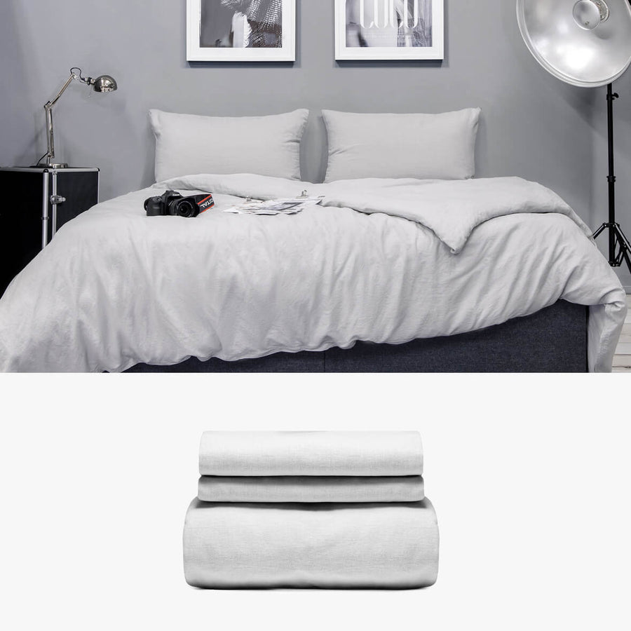 Bettwäsche 240x220 aus Halbleinen in grau Basic Set | kuschelfashion