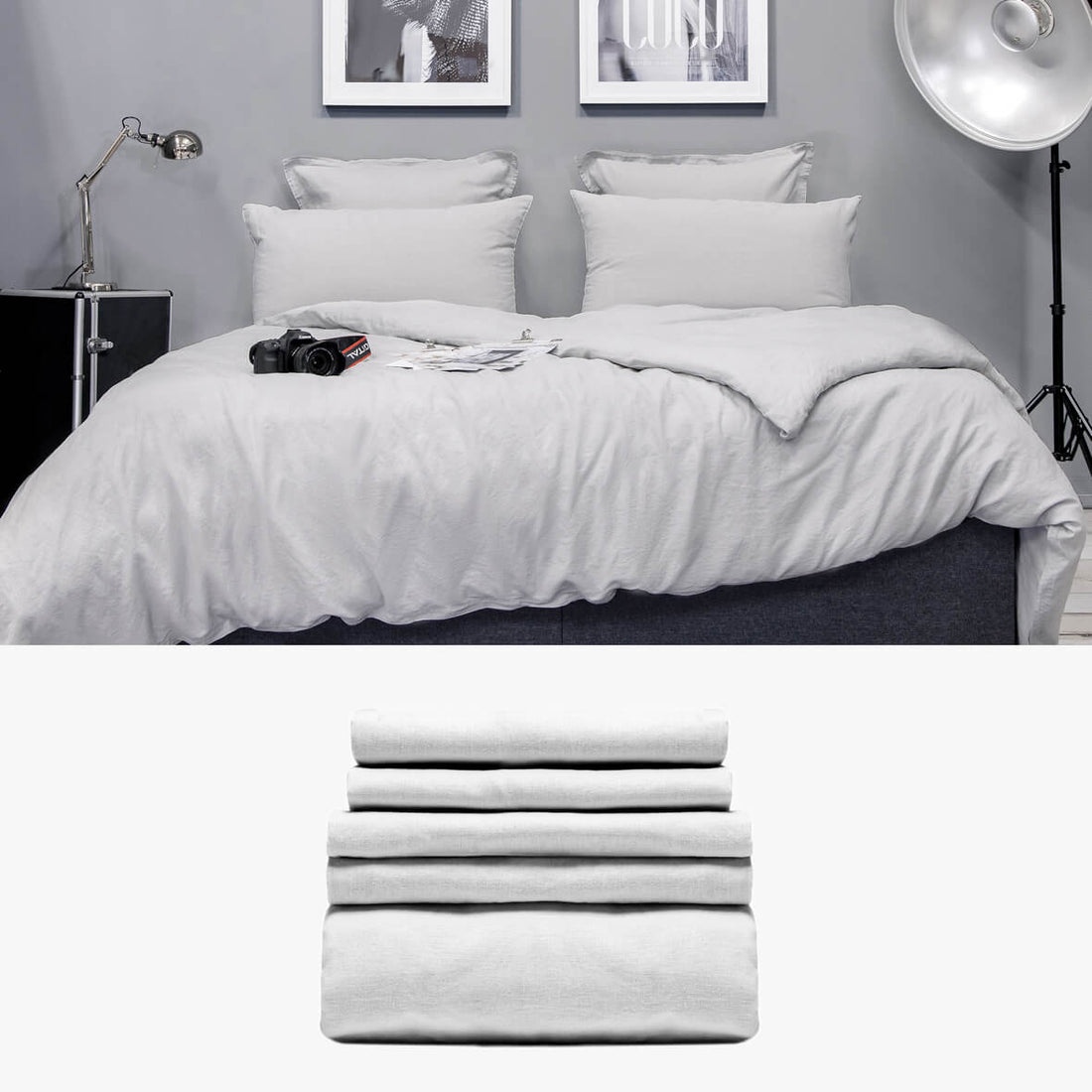 Halbleinen Bettwäsche 240x220 in grau Starter Set | kuschelfashion