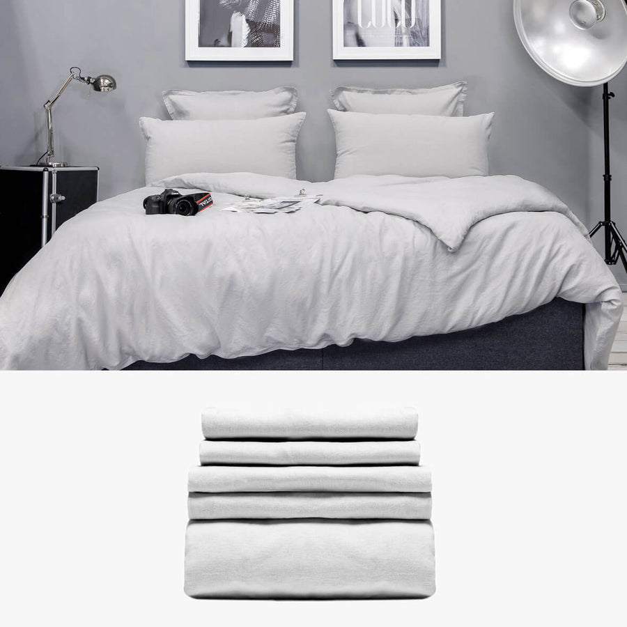 Halbleinen Bettwäsche 240x220 in grau Starter Set | kuschelfashion