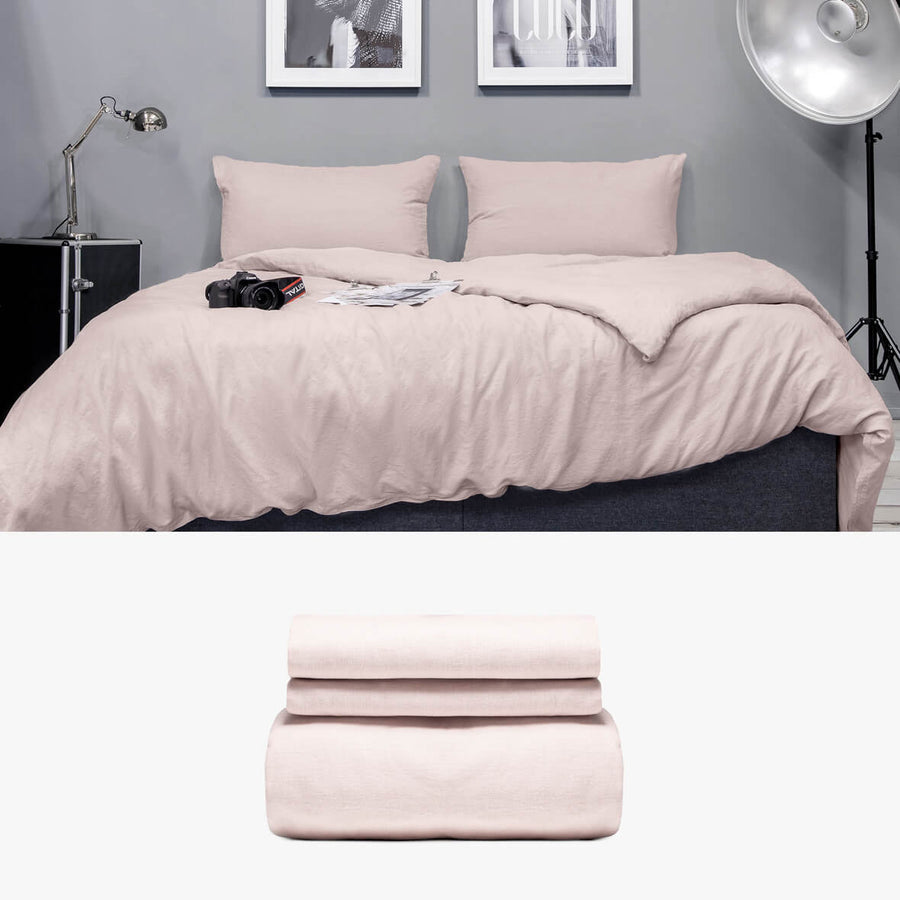 Bettwäsche 240x220 aus Halbleinen in rosa Basic Set | kuschelfashion