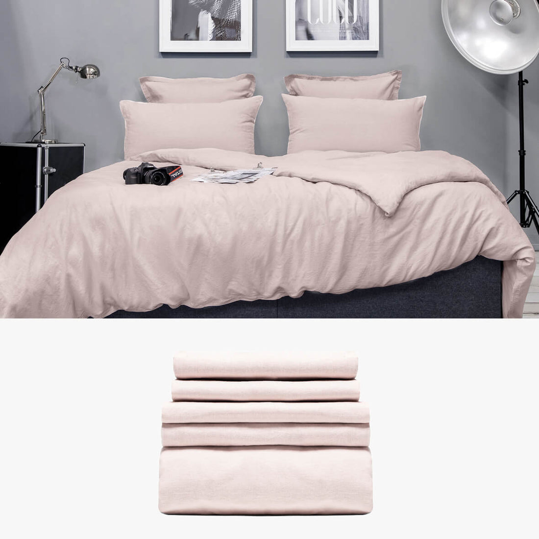 Halbleinen Bettwäsche 240x220 in rosa Starter Set | kuschelfashion