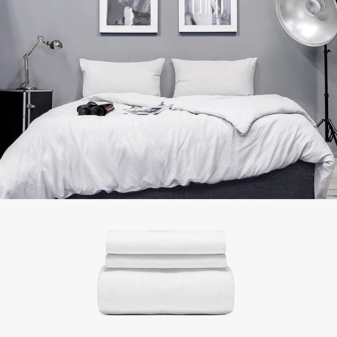 Bettwäsche 240x220 aus Halbleinen in weiß Basic Set | kuschelfashion
