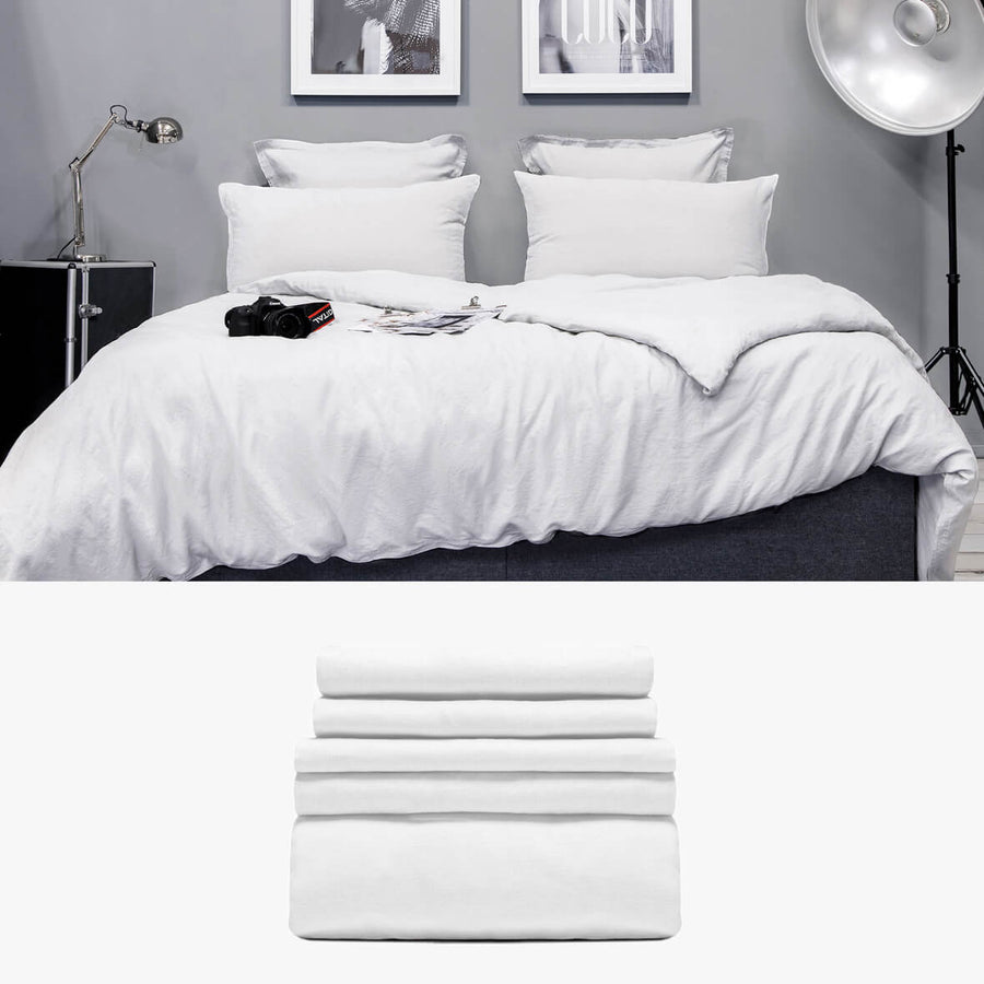 Halbleinen Bettwäsche 240x220 in weiß Starter Set | kuschelfashion