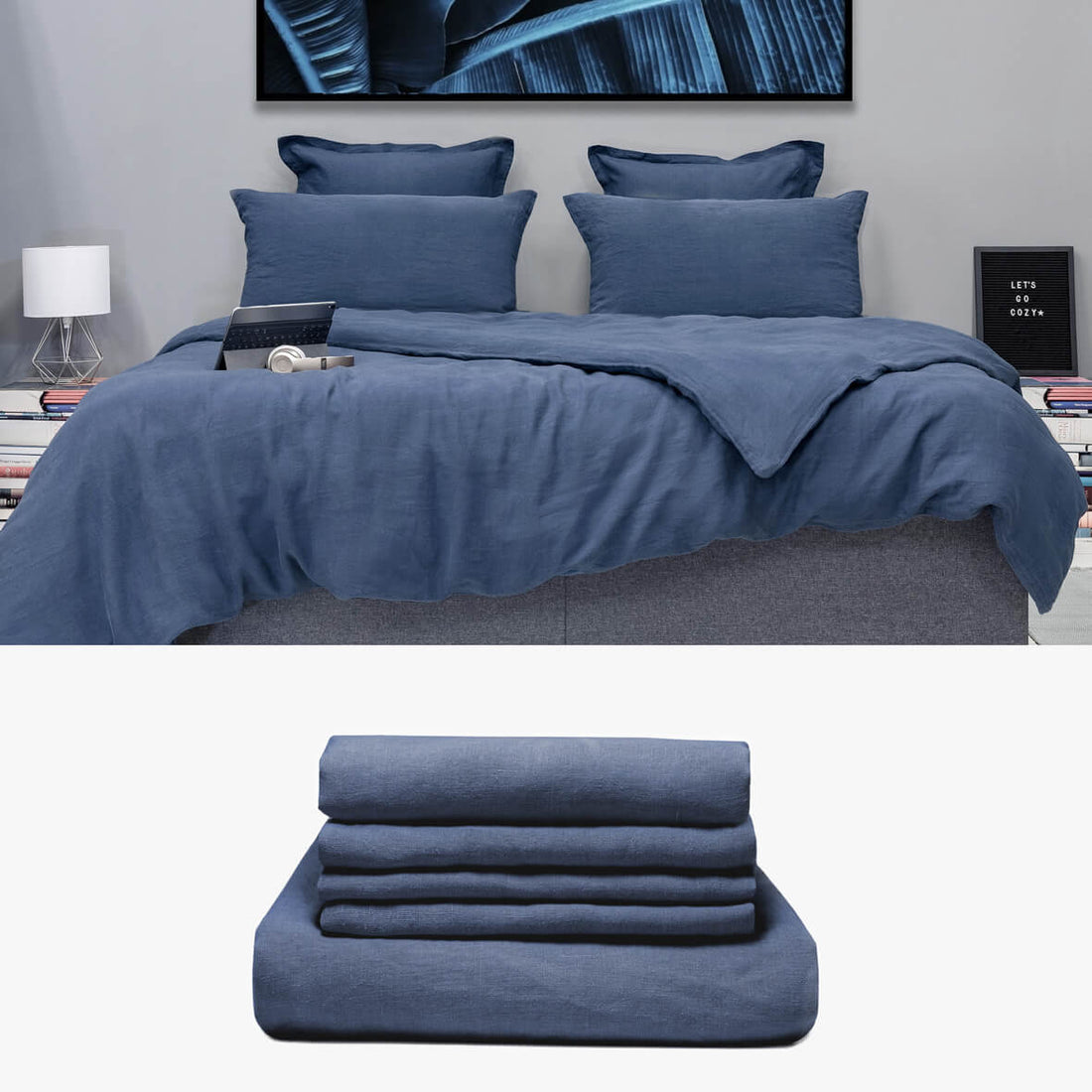 Hanf Bettwäsche 240x220 in blau Starter Set | kuschelfashion