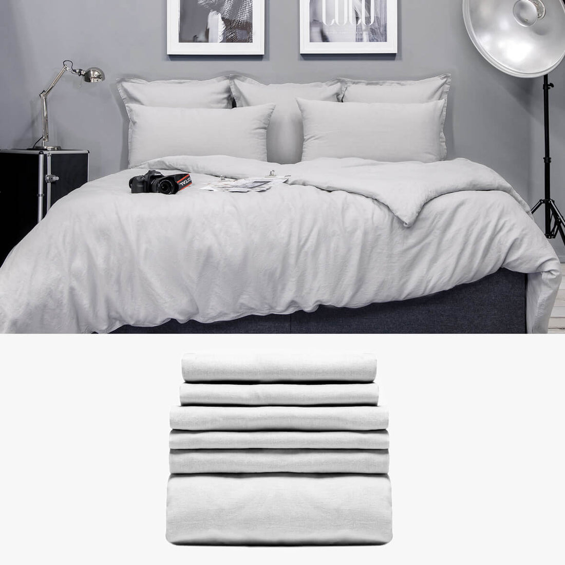 Halbleinen Bettwäsche 260x220 in grau Starter Set | kuschelfashion