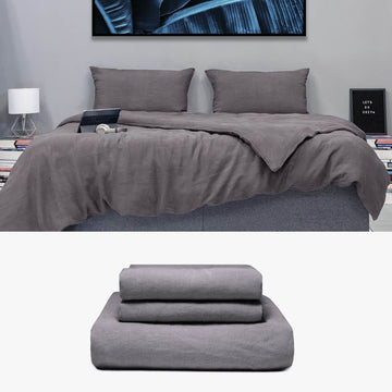 Bettwäsche 260x220 aus Hanf in anthrazit Basic Set | kuschelfashion