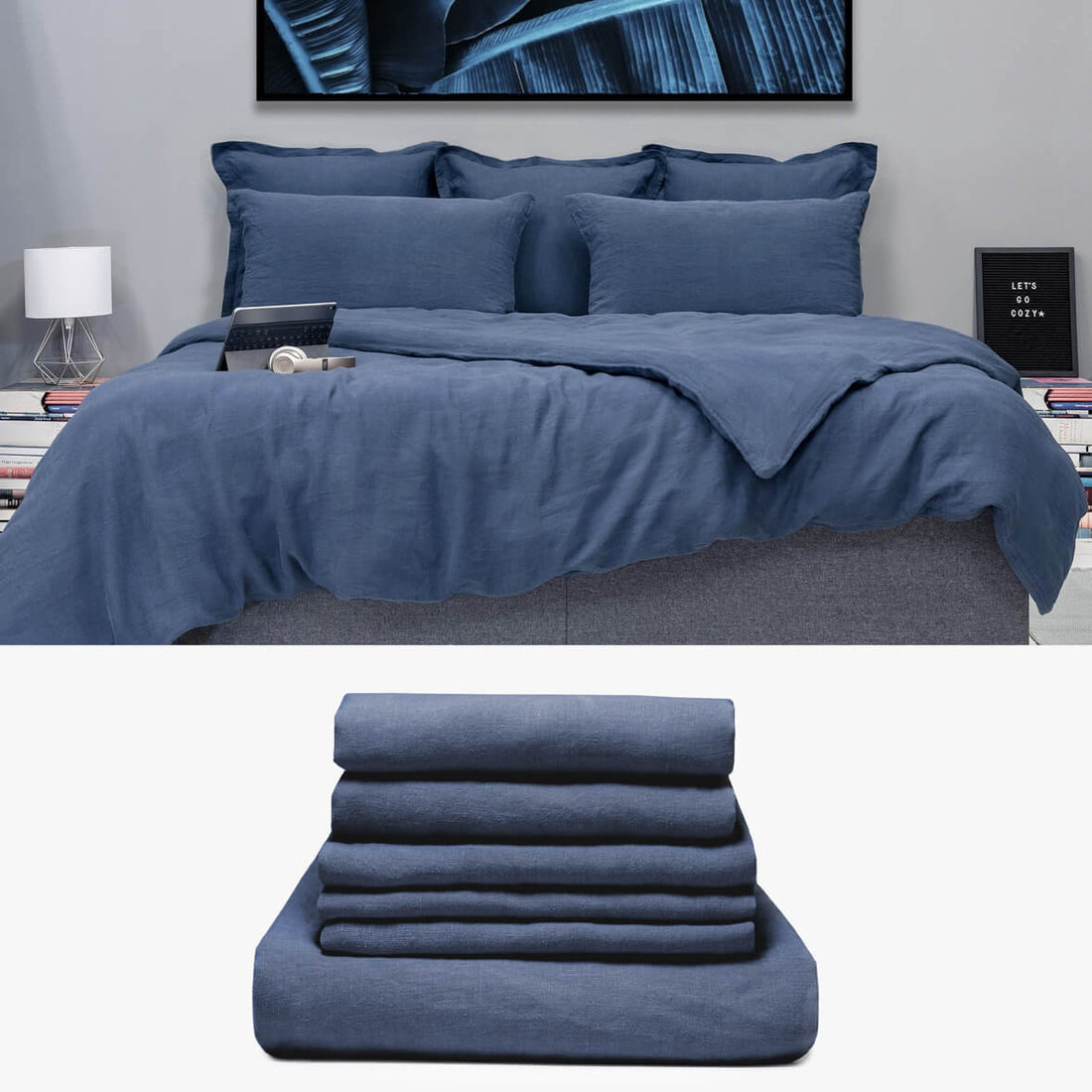 Hanf Bettwäsche 260x220 in blau Starter Set | kuschelfashion
