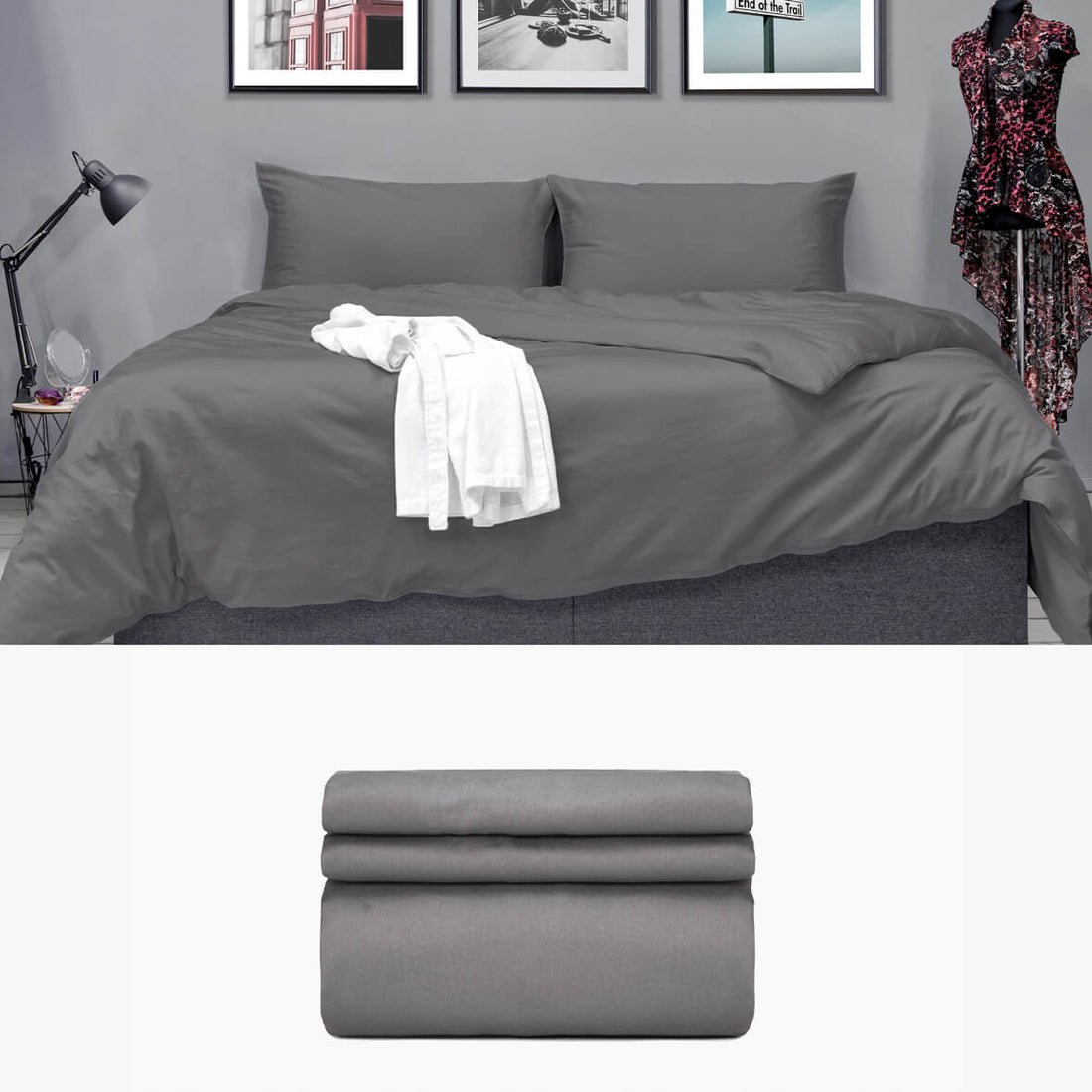 Bettwäsche 280x240 aus Baumwollsatin in anthrazit Basic Set | kuschelfashion