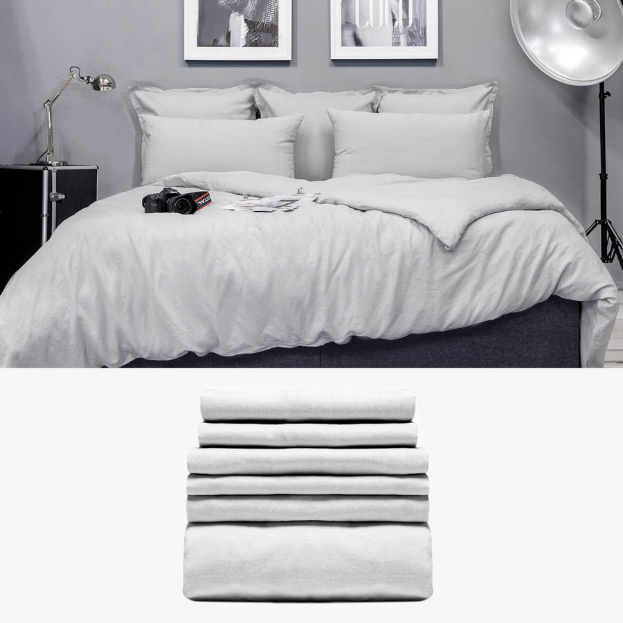 Halbleinen Bettwäsche 280x240 in grau Starter Set | kuschelfashion