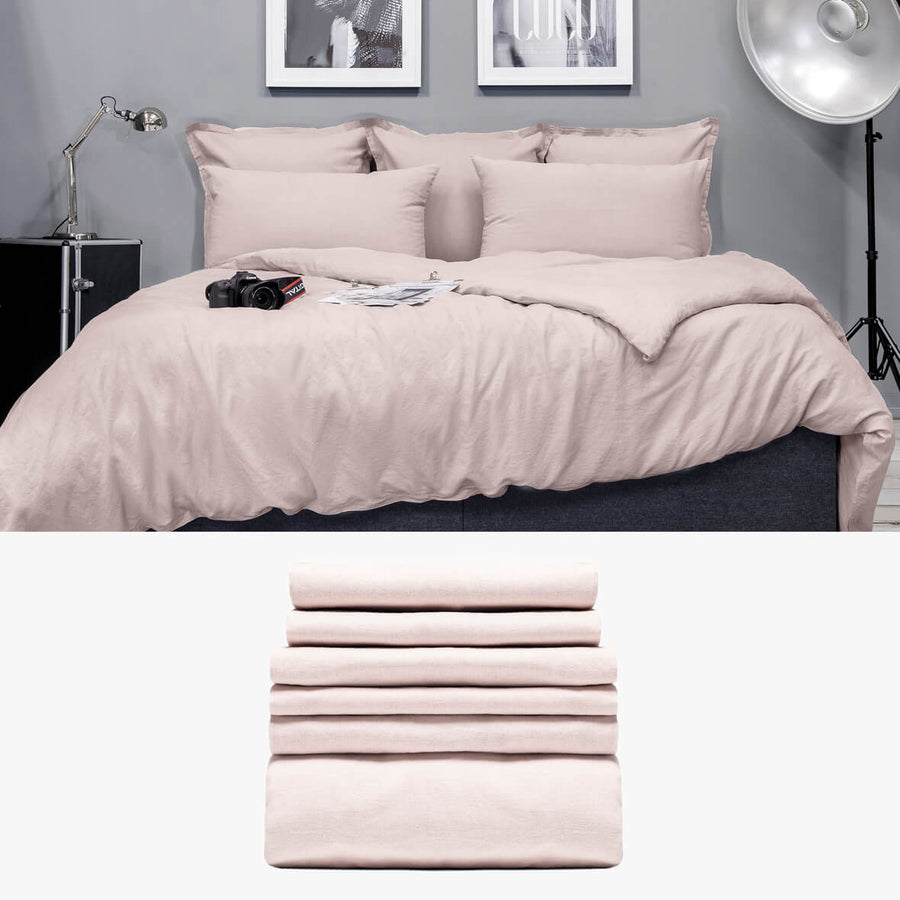 Halbleinen Bettwäsche 280x240 in rosa Starter Set | kuschelfashion