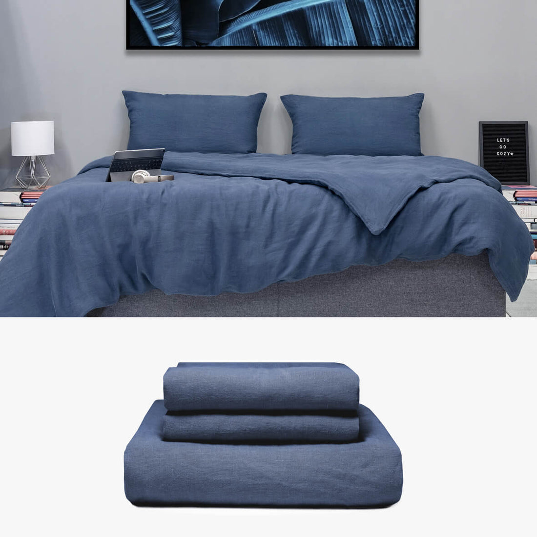Bettwäsche 280x240 aus Hanf in blau Basic Set | kuschelfashion