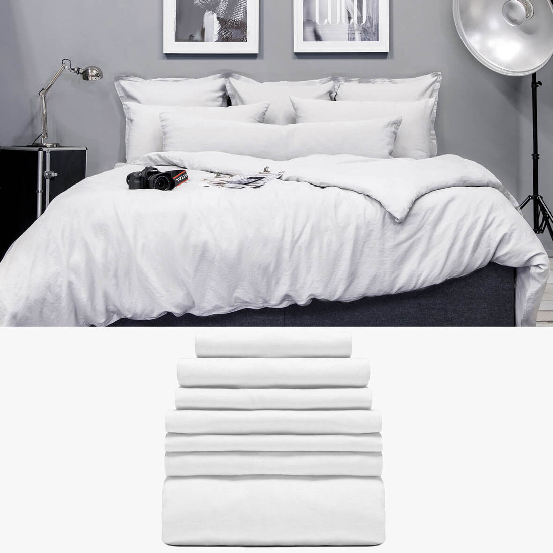 Halbleinen Bettwäsche 260x220 in weiß Signature Set | kuschelfashion