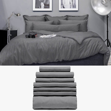 Halbleinen Bettwäsche 280x240 in anthrazit Signature Set | kuschelfashion