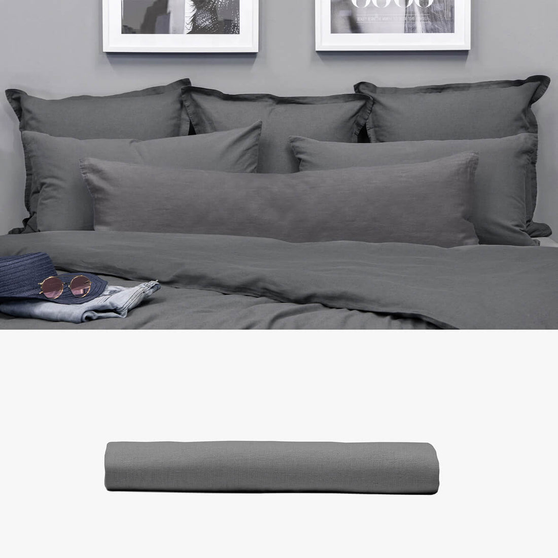 Kissenbezug 40x120 aus Halbleinen anthrazit | kuschelfashion