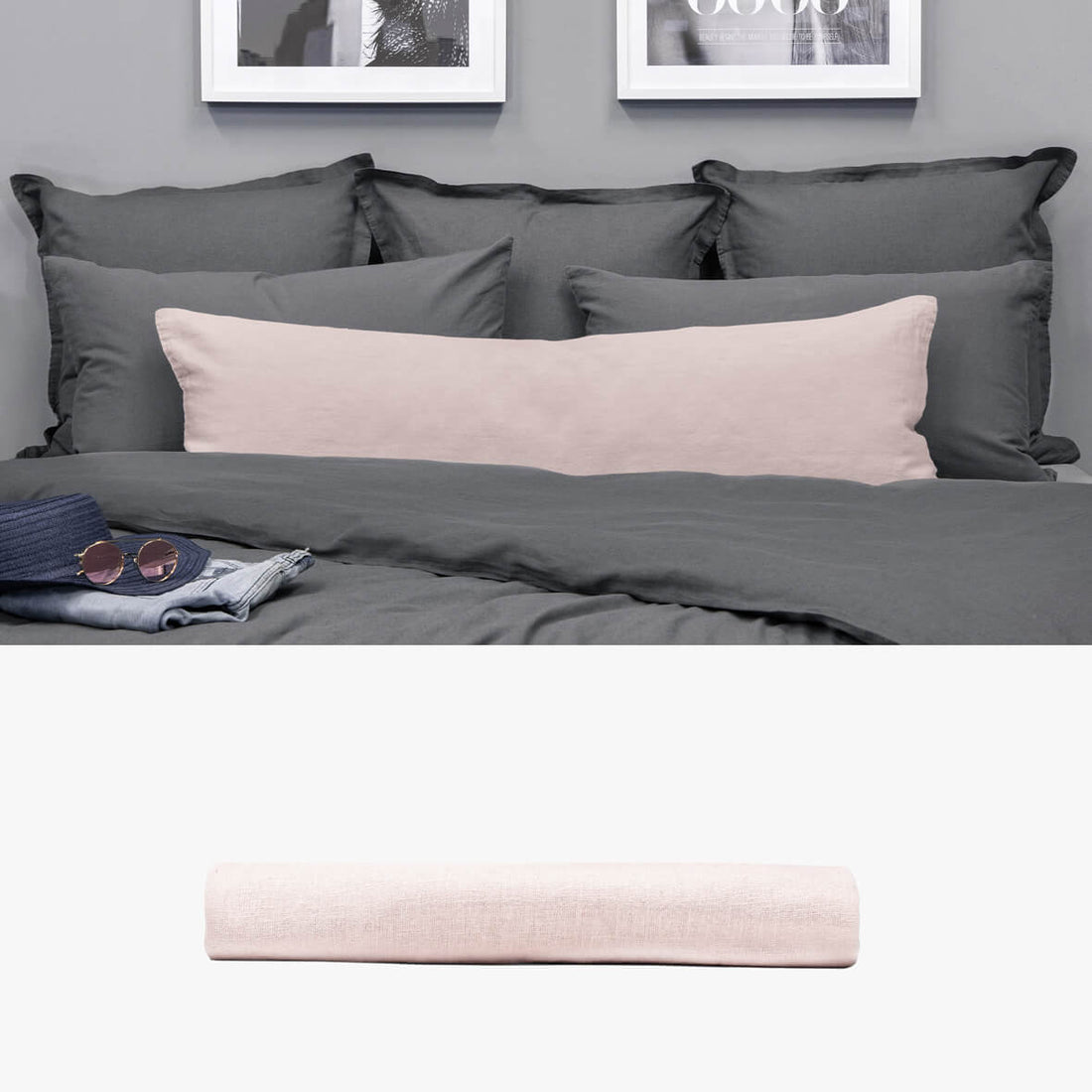 Kissenbezug 40x120 aus Halbleinen rosa | kuschelfashion