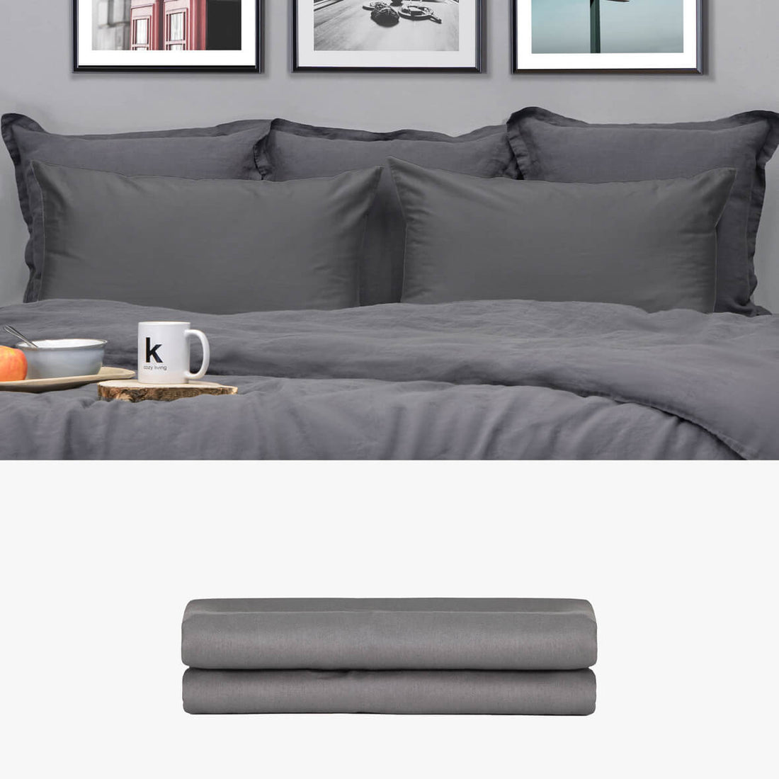 Kissenbezug 50x80 aus Baumwollsatin anthrazit | kuschelfashion