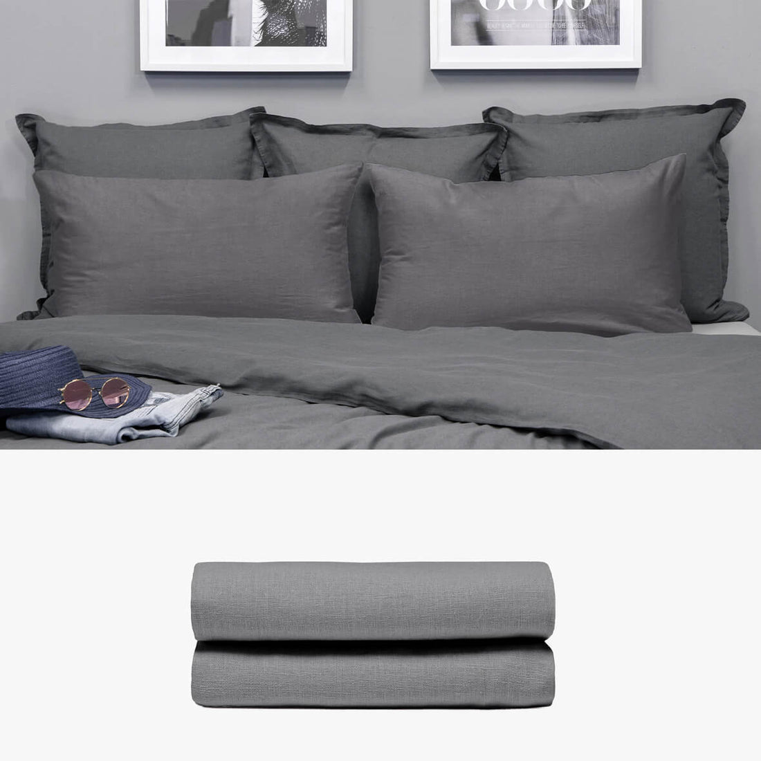 Kissenbezug 50x80 aus Halbleinen anthrazit | kuschelfashion