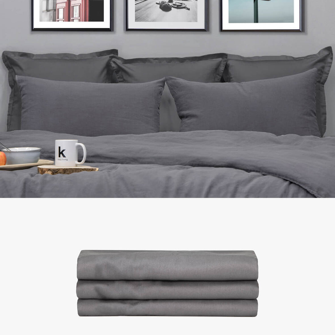 SATIN Rückenkissen anthrazit 3er Set | kuschelfashion